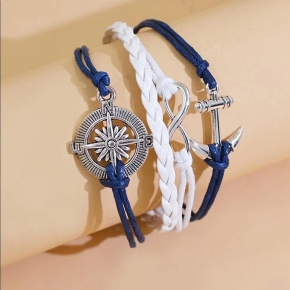 3/$30 Nautical 4-in-1 Stacked Charm Bracelet Compass Anchor Infinity
